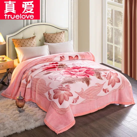 Fábrica de mantas de visón de China Cama de lana en relieve Poliéster Suave invierno Manta coreana Raschel Fleece Franela Nublada Tiro Sherpa Manta musulmana Juego de cama